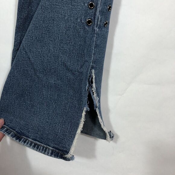 Z Cavaricci Low Rise Jeans Y2K Flare Size 5 Grommets Blue Vintage Distressed - Picture 7 of 15